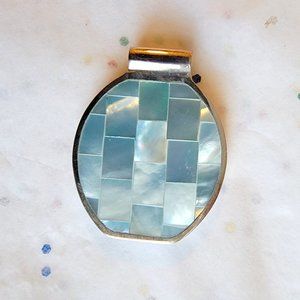 NEW REVERSIBLE PALE BLUE MOSAIC MOP SHELL STERLING SILVER PENDANT SOULFLOWER